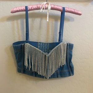 Women’s bustier crop top with rhinestone diamonds